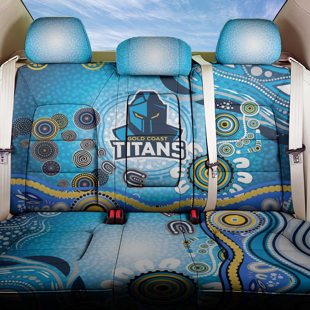 Gold Coast Titans Rugby Back Car Seat Cover Australian Aboriginal Dot Painting Style