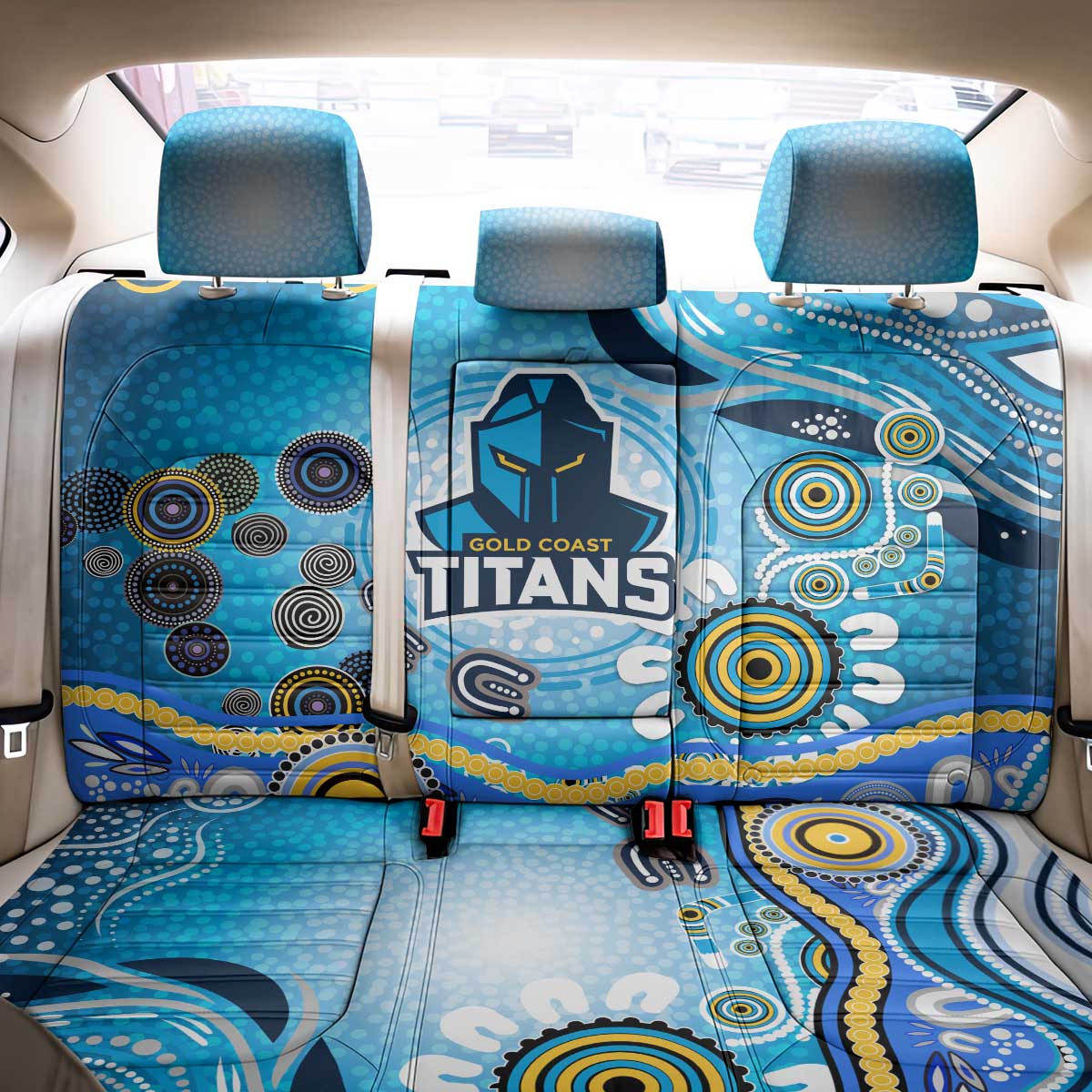 Gold Coast Titans Rugby Back Car Seat Cover Australian Aboriginal Dot Painting Style