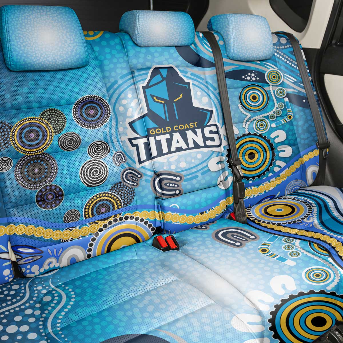 Gold Coast Titans Rugby Back Car Seat Cover Australian Aboriginal Dot Painting Style