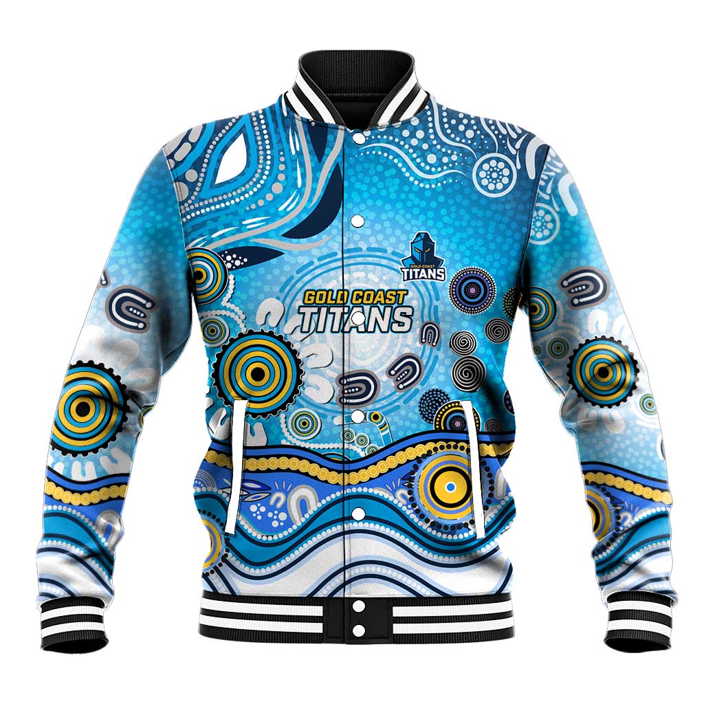 Gold Coast Titans Rugby Baseball Jacket Australian Aboriginal Dot Painting Style