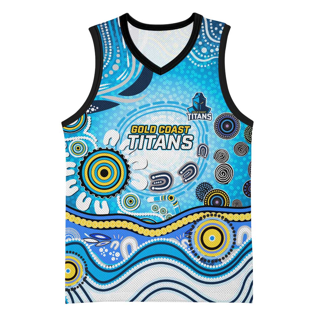 Gold Coast Titans Rugby Basketball Jersey Australian Aboriginal Dot Painting Style