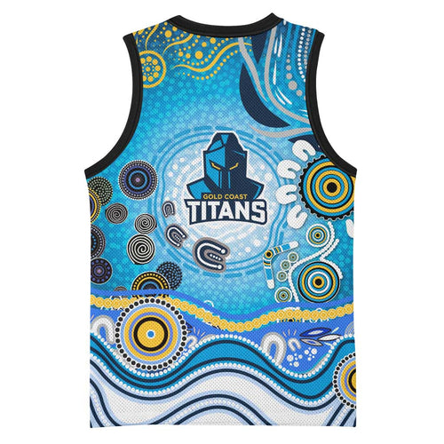 Gold Coast Titans Rugby Basketball Jersey Australian Aboriginal Dot Painting Style