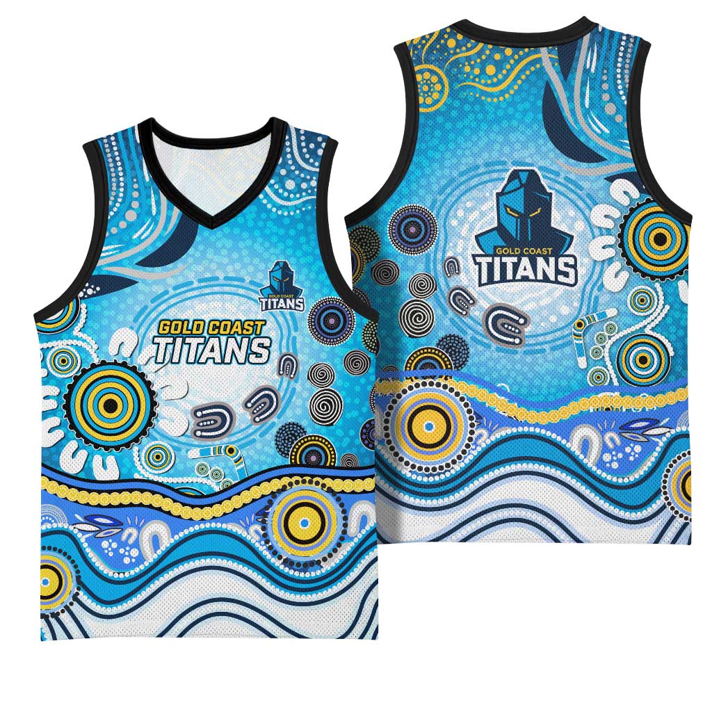 Gold Coast Titans Rugby Basketball Jersey Australian Aboriginal Dot Painting Style