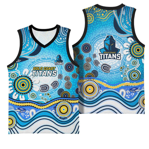 Gold Coast Titans Rugby Basketball Jersey Australian Aboriginal Dot Painting Style