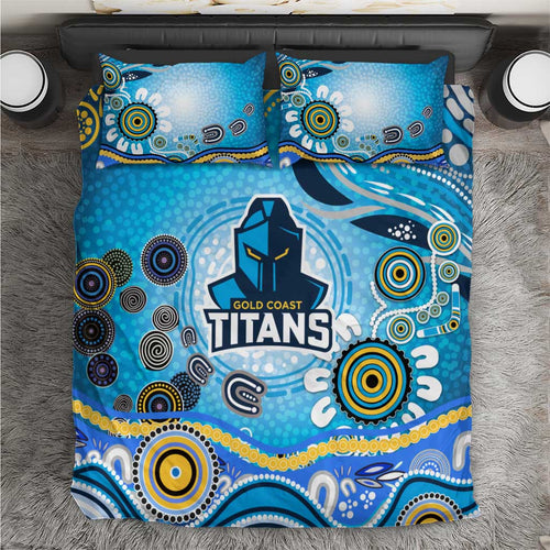 Gold Coast Titans Rugby Bedding Set Australian Aboriginal Dot Painting Style