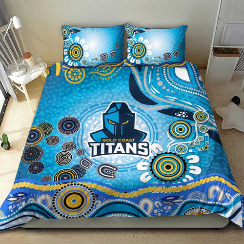 Gold Coast Titans Rugby Bedding Set Australian Aboriginal Dot Painting Style