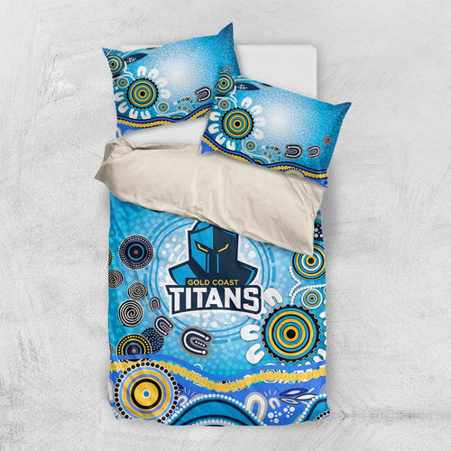 Gold Coast Titans Rugby Bedding Set Australian Aboriginal Dot Painting Style