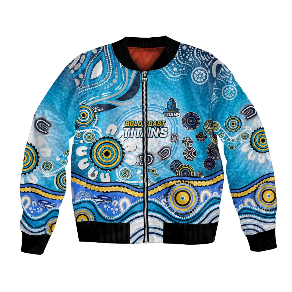 Gold Coast Titans Rugby Bomber Jacket Australian Aboriginal Dot Painting Style