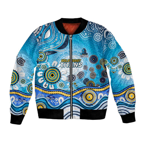 Gold Coast Titans Rugby Bomber Jacket Australian Aboriginal Dot Painting Style