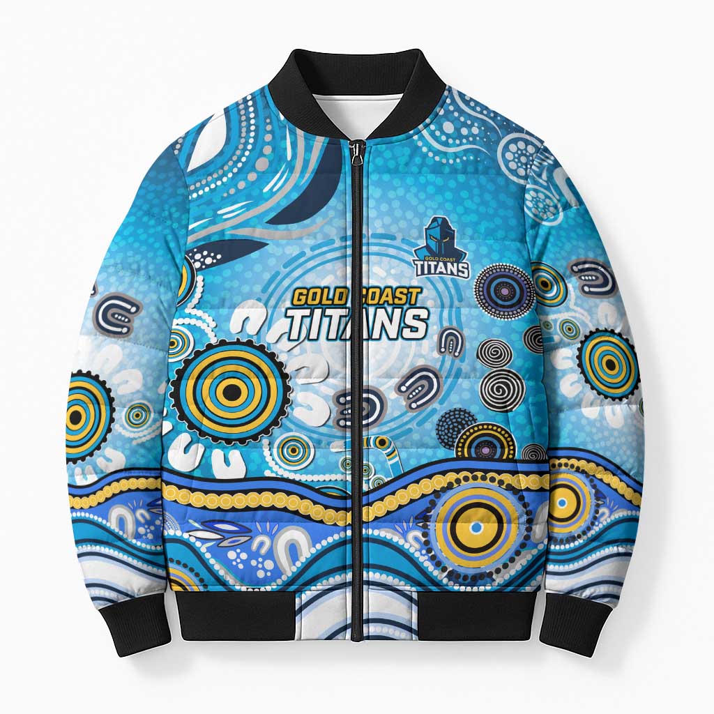Gold Coast Titans Rugby Bomber Puffer Jacket Australian Aboriginal Dot Painting Style