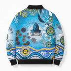 Gold Coast Titans Rugby Bomber Puffer Jacket Australian Aboriginal Dot Painting Style