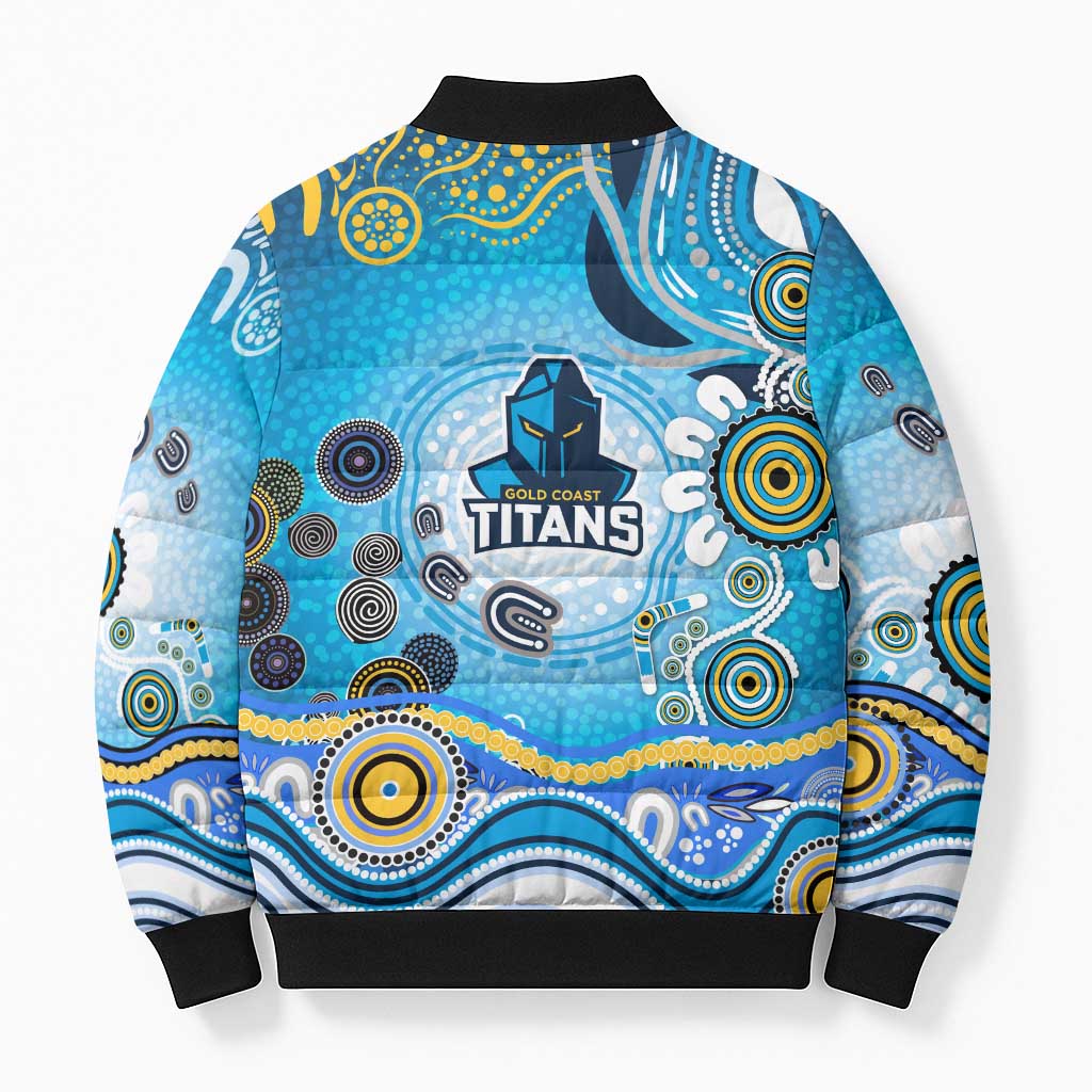 Gold Coast Titans Rugby Bomber Puffer Jacket Australian Aboriginal Dot Painting Style