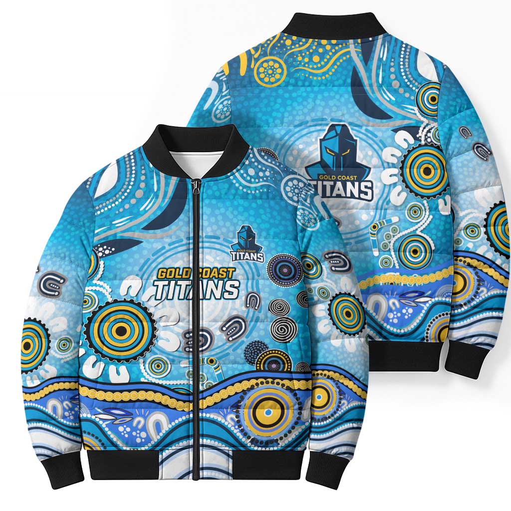 Gold Coast Titans Rugby Bomber Puffer Jacket Australian Aboriginal Dot Painting Style