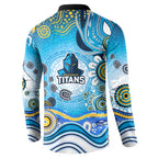 Gold Coast Titans Rugby Button Sweatshirt Australian Aboriginal Dot Painting Style
