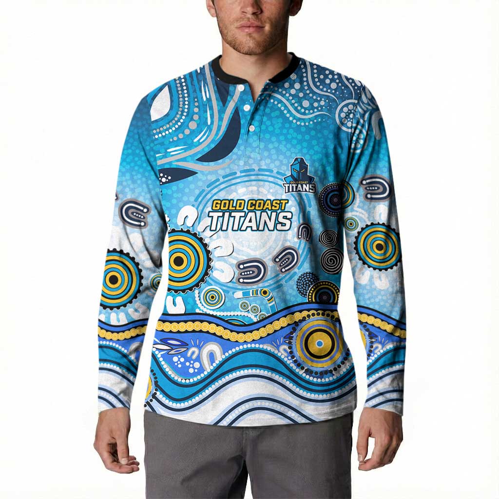 Gold Coast Titans Rugby Button Sweatshirt Australian Aboriginal Dot Painting Style