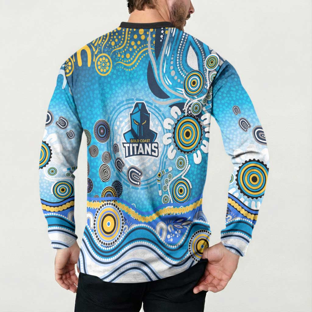 Gold Coast Titans Rugby Button Sweatshirt Australian Aboriginal Dot Painting Style