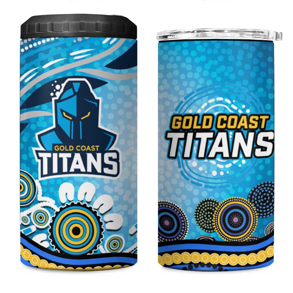 Gold Coast Titans Rugby 4 in 1 Can Cooler Tumbler Australian Aboriginal Dot Painting Style