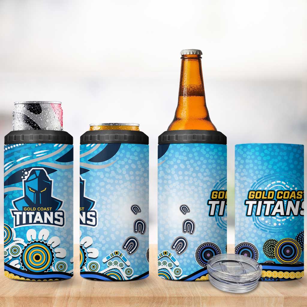 Gold Coast Titans Rugby 4 in 1 Can Cooler Tumbler Australian Aboriginal Dot Painting Style