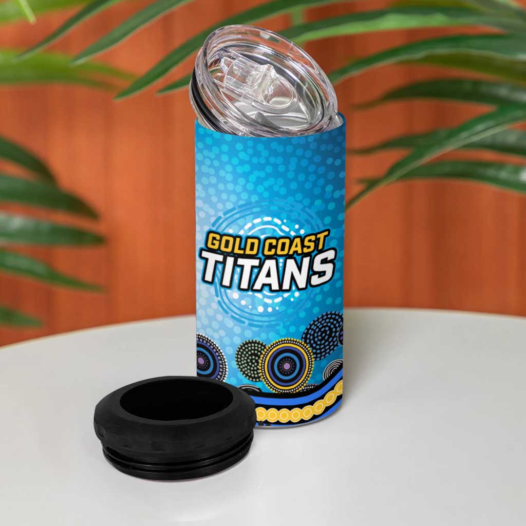 Gold Coast Titans Rugby 4 in 1 Can Cooler Tumbler Australian Aboriginal Dot Painting Style
