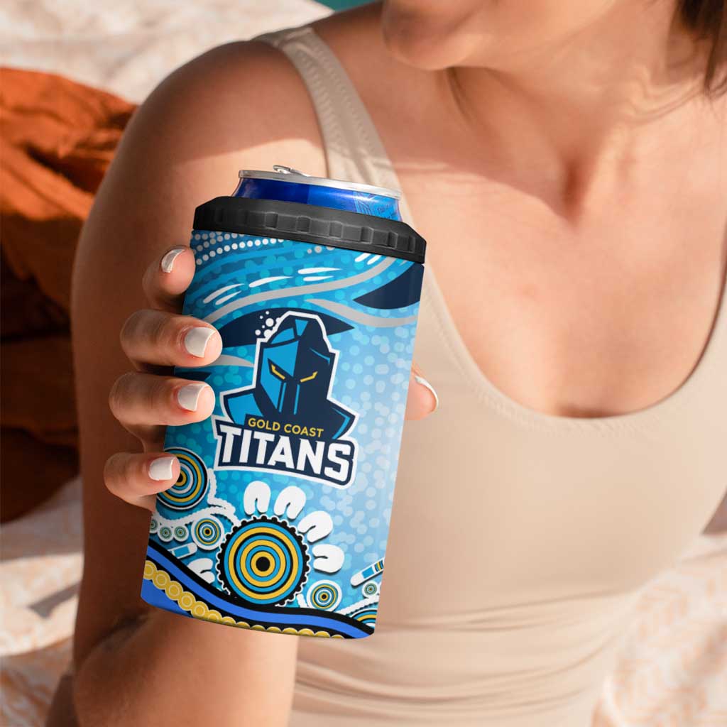 Gold Coast Titans Rugby 4 in 1 Can Cooler Tumbler Australian Aboriginal Dot Painting Style