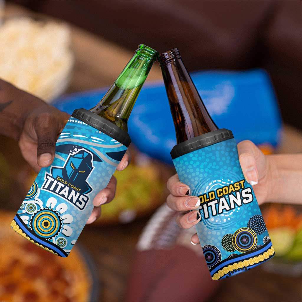Gold Coast Titans Rugby 4 in 1 Can Cooler Tumbler Australian Aboriginal Dot Painting Style