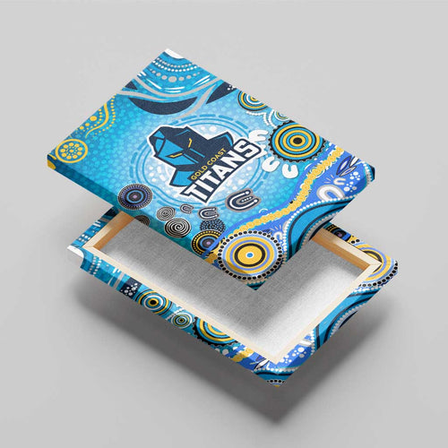 Gold Coast Titans Rugby Canvas Wall Art Australian Aboriginal Dot Painting Style