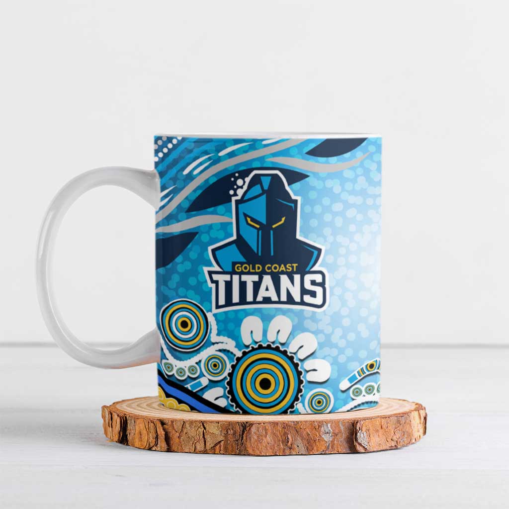 Gold Coast Titans Rugby Ceramic Mug Australian Aboriginal Dot Painting Style