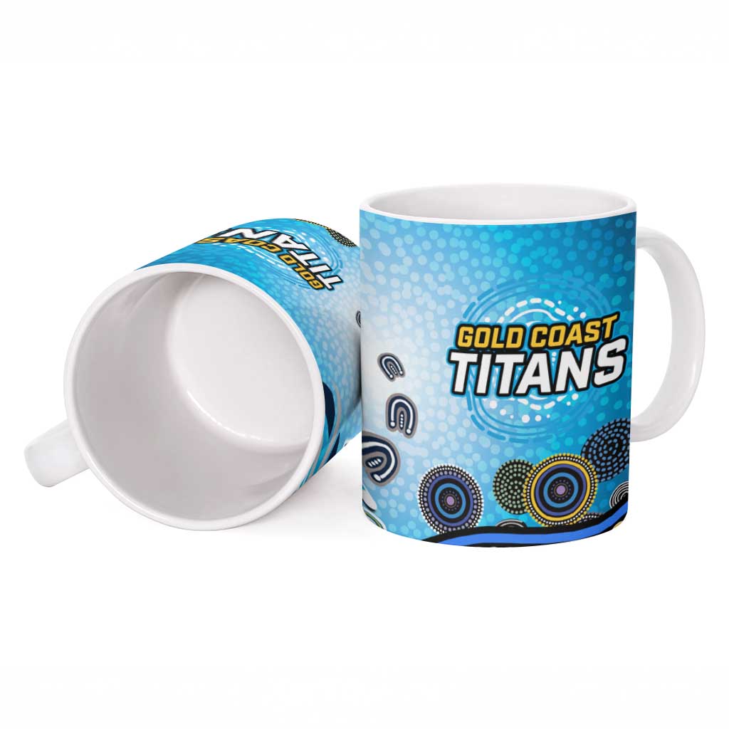 Gold Coast Titans Rugby Ceramic Mug Australian Aboriginal Dot Painting Style