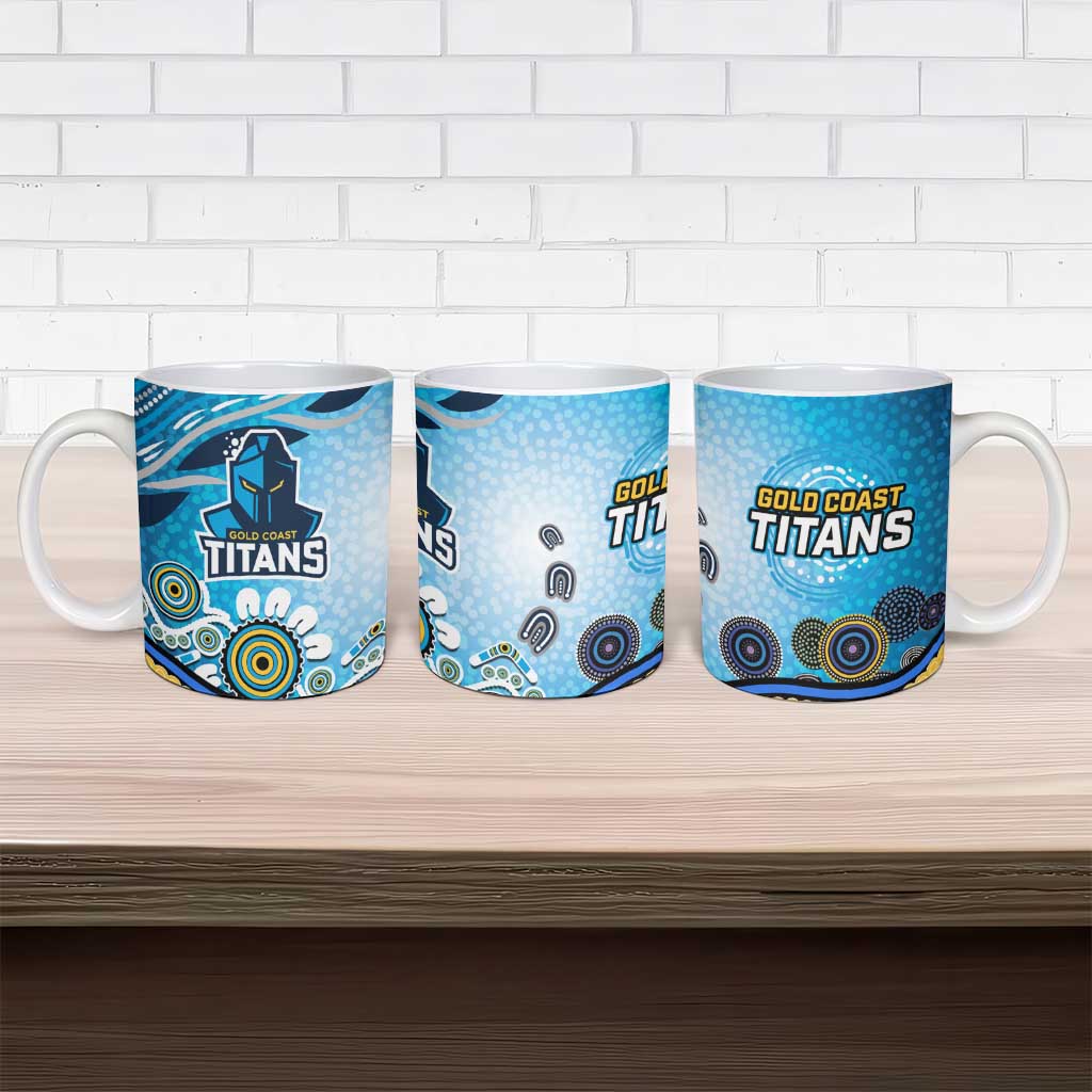 Gold Coast Titans Rugby Ceramic Mug Australian Aboriginal Dot Painting Style