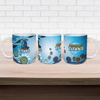 Gold Coast Titans Rugby Ceramic Mug Australian Aboriginal Dot Painting Style