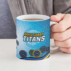 Gold Coast Titans Rugby Ceramic Mug Australian Aboriginal Dot Painting Style