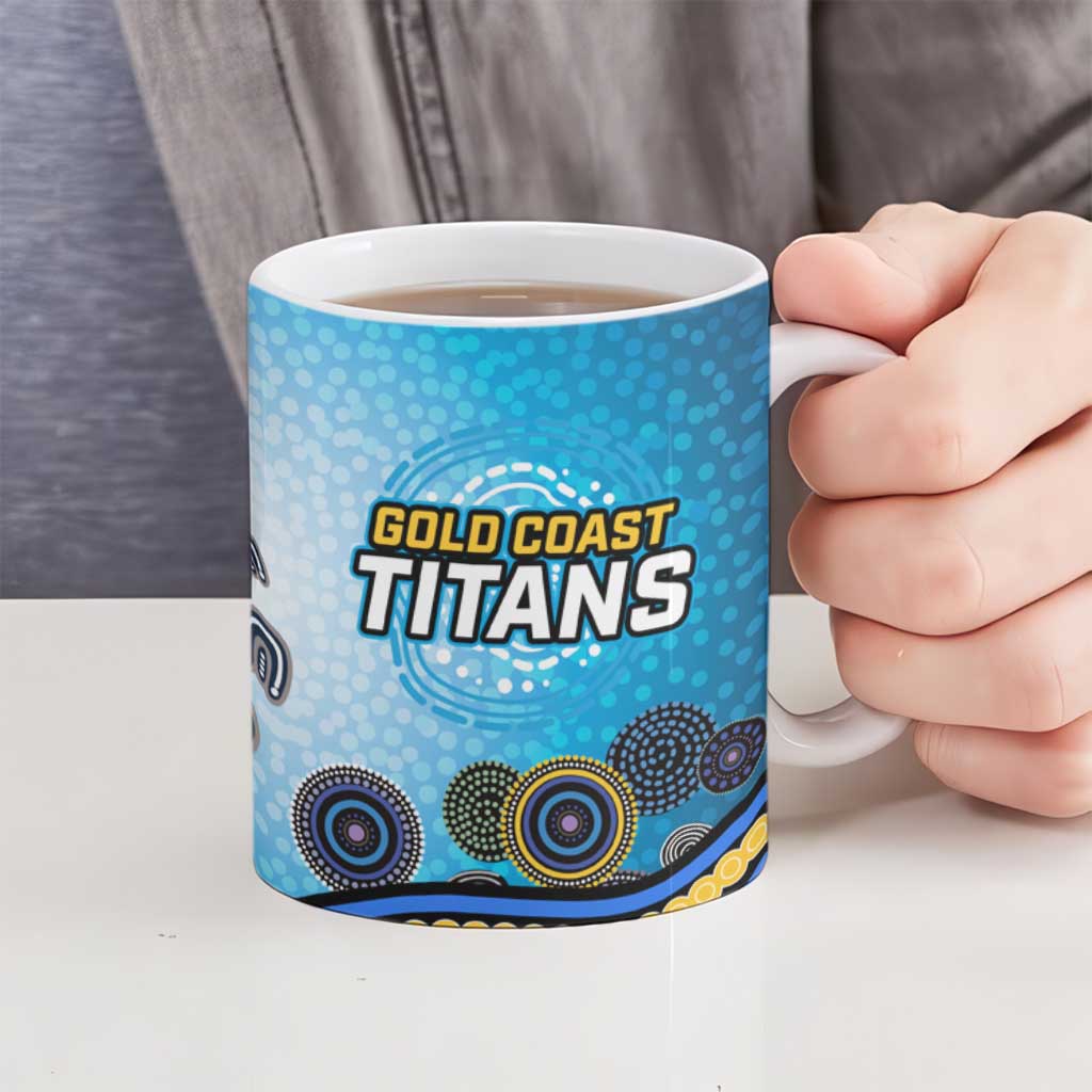 Gold Coast Titans Rugby Ceramic Mug Australian Aboriginal Dot Painting Style