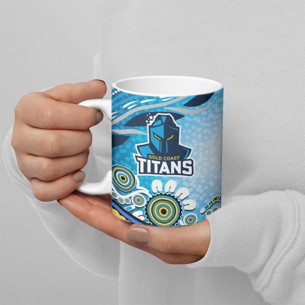 Gold Coast Titans Rugby Ceramic Mug Australian Aboriginal Dot Painting Style