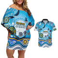 Gold Coast Titans Rugby Couples Matching Off Shoulder Short Dress and Hawaiian Shirt Australian Aboriginal Dot Painting Style