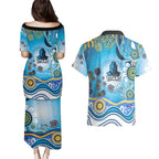 Gold Coast Titans Rugby Couples Matching Puletasi and Hawaiian Shirt Australian Aboriginal Dot Painting Style