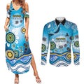 Gold Coast Titans Rugby Couples Matching Summer Maxi Dress and Long Sleeve Button Shirt Australian Aboriginal Dot Painting Style