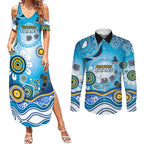 Gold Coast Titans Rugby Couples Matching Summer Maxi Dress and Long Sleeve Button Shirt Australian Aboriginal Dot Painting Style