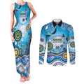 Gold Coast Titans Rugby Couples Matching Tank Maxi Dress and Long Sleeve Button Shirt Australian Aboriginal Dot Painting Style