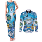 Gold Coast Titans Rugby Couples Matching Tank Maxi Dress and Long Sleeve Button Shirt Australian Aboriginal Dot Painting Style