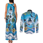 Gold Coast Titans Rugby Couples Matching Tank Maxi Dress and Long Sleeve Button Shirt Australian Aboriginal Dot Painting Style