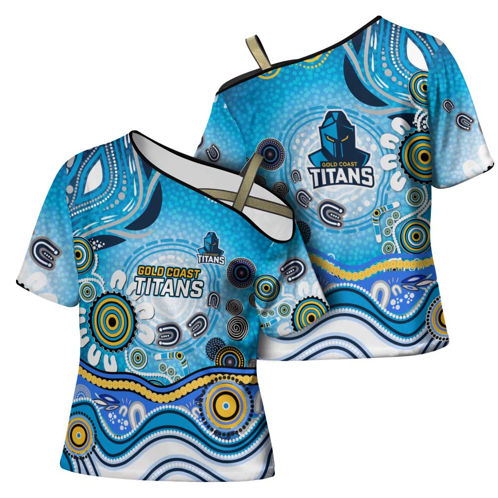 Gold Coast Titans Rugby Cross Shoulder Shirt Australian Aboriginal Dot Painting Style