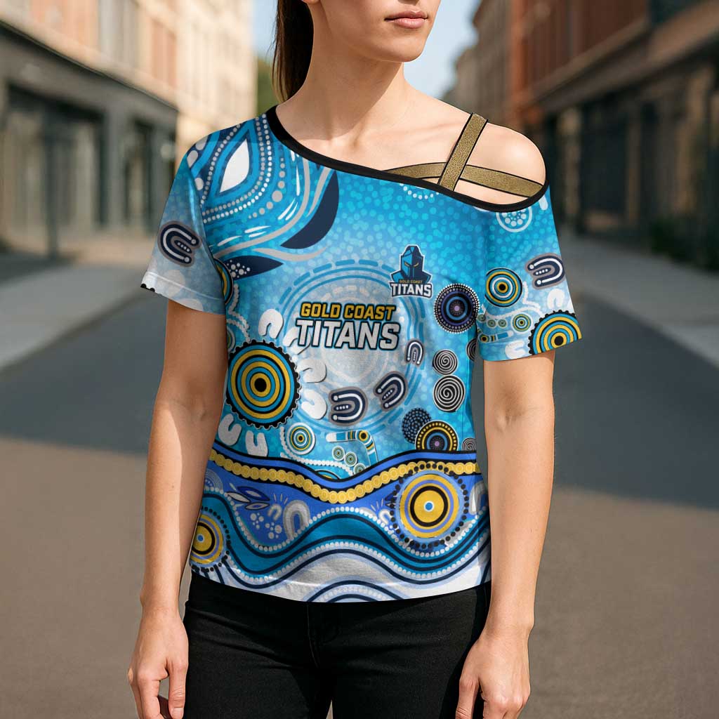 Gold Coast Titans Rugby Cross Shoulder Shirt Australian Aboriginal Dot Painting Style