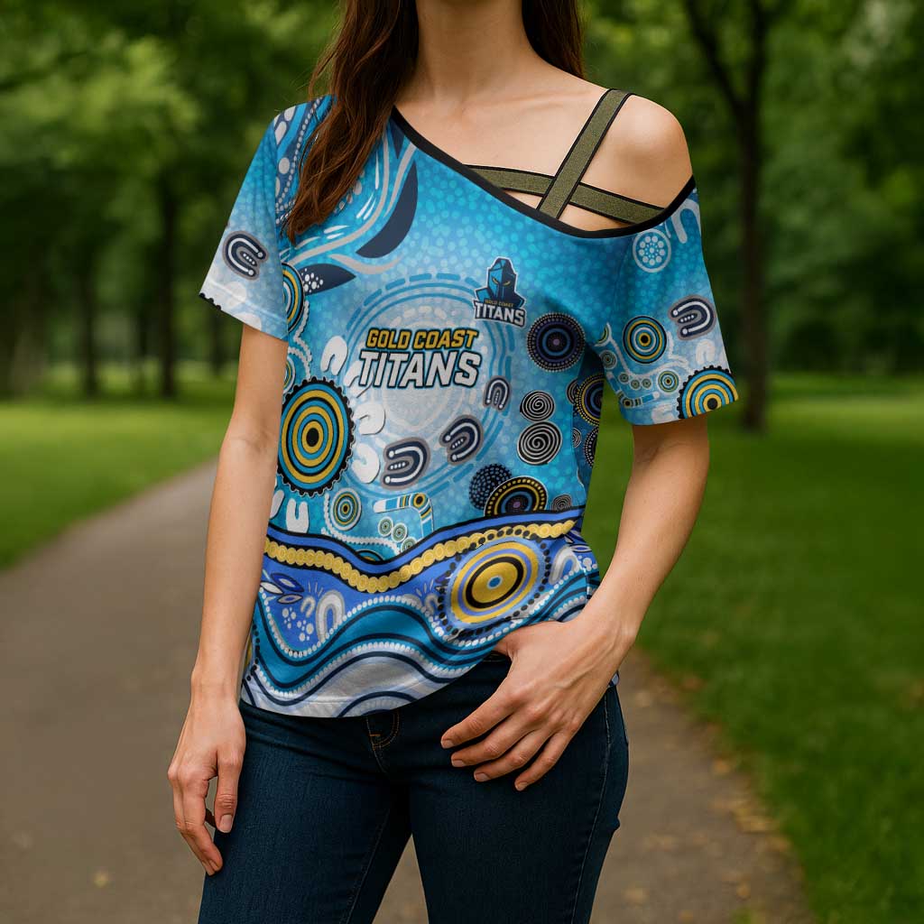 Gold Coast Titans Rugby Cross Shoulder Shirt Australian Aboriginal Dot Painting Style