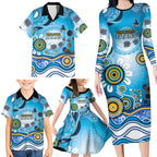 Gold Coast Titans Rugby Family Matching Long Sleeve Bodycon Dress and Hawaiian Shirt Australian Aboriginal Dot Painting Style