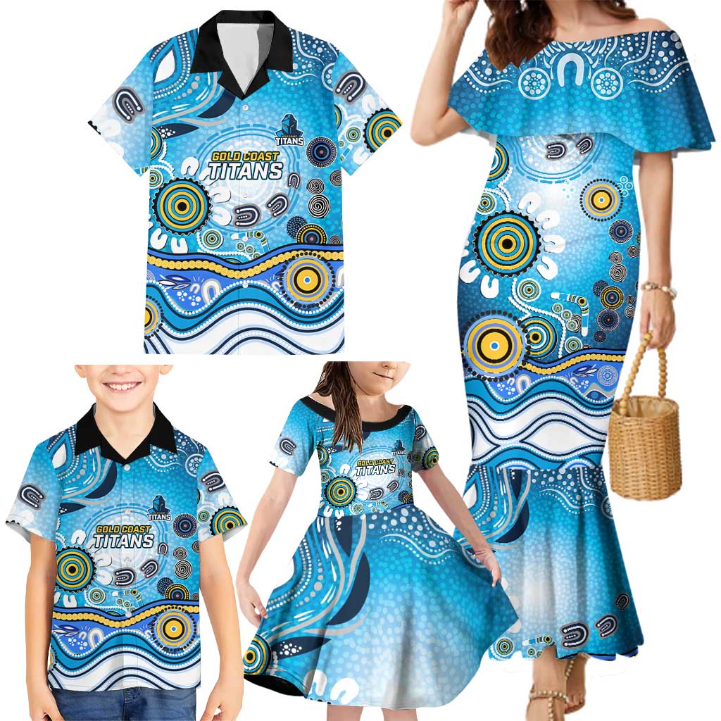 Gold Coast Titans Rugby Family Matching Mermaid Dress and Hawaiian Shirt Australian Aboriginal Dot Painting Style