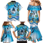 Gold Coast Titans Rugby Family Matching Mermaid Dress and Hawaiian Shirt Australian Aboriginal Dot Painting Style