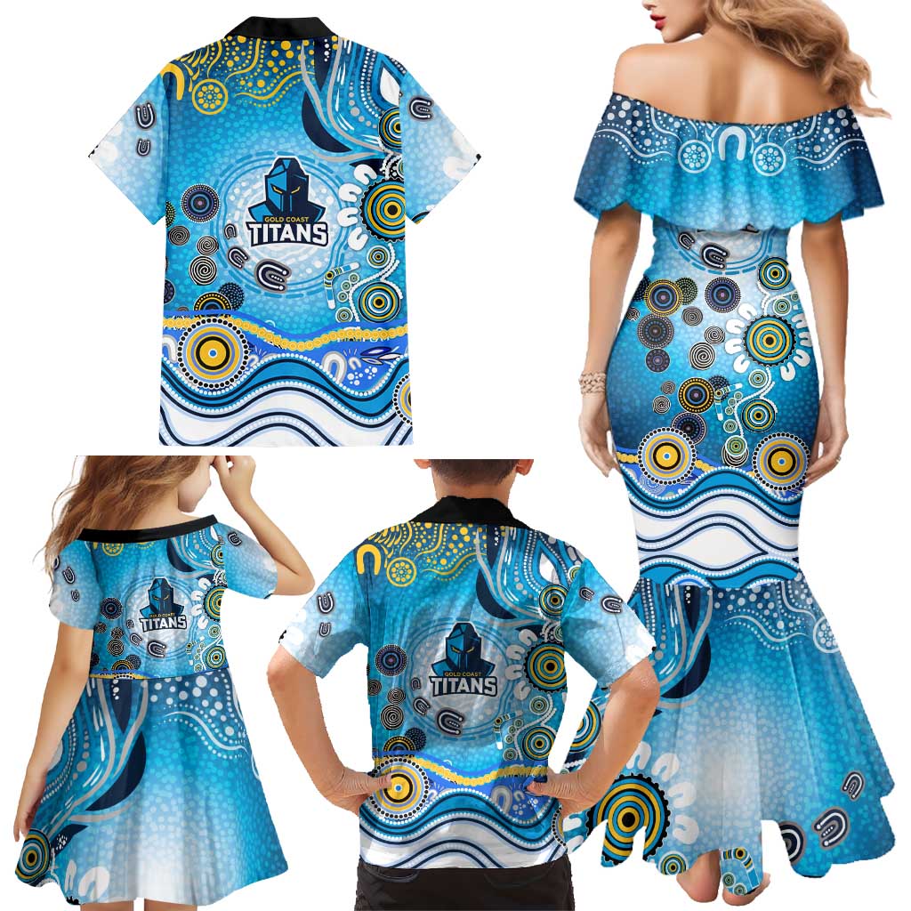 Gold Coast Titans Rugby Family Matching Mermaid Dress and Hawaiian Shirt Australian Aboriginal Dot Painting Style