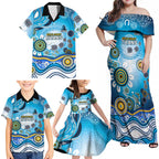 Gold Coast Titans Rugby Family Matching Off Shoulder Maxi Dress and Hawaiian Shirt Australian Aboriginal Dot Painting Style