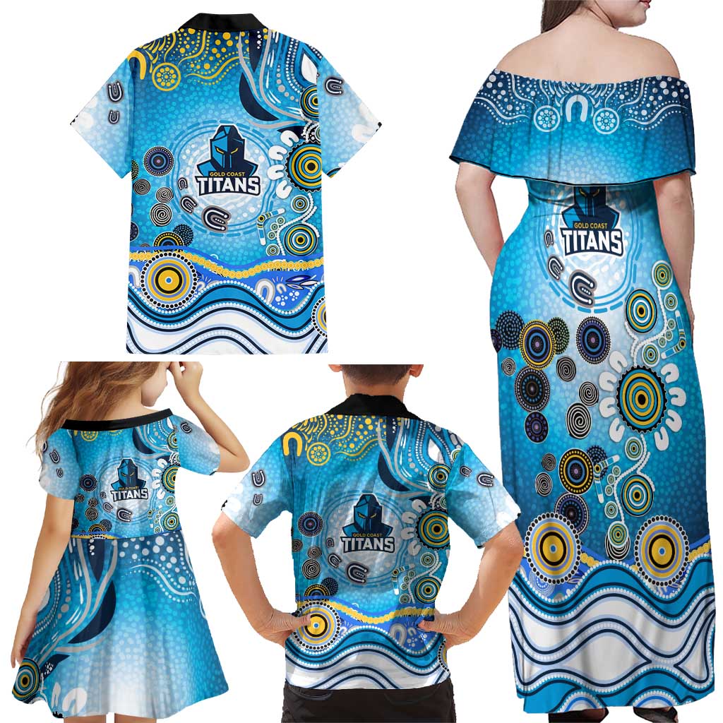 Gold Coast Titans Rugby Family Matching Off Shoulder Maxi Dress and Hawaiian Shirt Australian Aboriginal Dot Painting Style