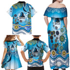 Gold Coast Titans Rugby Family Matching Off Shoulder Maxi Dress and Hawaiian Shirt Australian Aboriginal Dot Painting Style